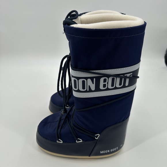 Moon Boot Nylon Icon Boots M7/W8.5 Blue Winter Snow Waterproof Warm Italy - Picture 1 of 10